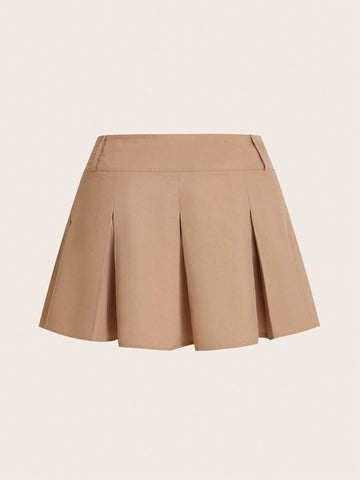 Low V-Cut Wide Waist Pleated Skirt