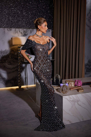 Lucca Rhinestone Mesh Maxi Dress