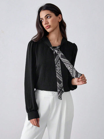 Textured Fabric Contrast Color Shirt With Long Sleeve, Suitable For Commute