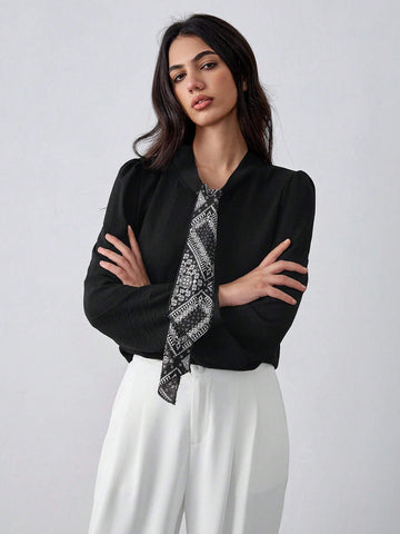 Textured Fabric Contrast Color Shirt With Long Sleeve, Suitable For Commute