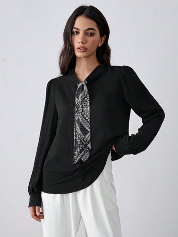 Textured Fabric Contrast Color Shirt With Long Sleeve, Suitable For Commute