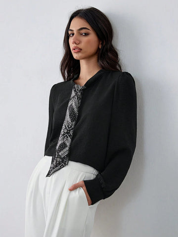 Textured Fabric Contrast Color Shirt With Long Sleeve, Suitable For Commute