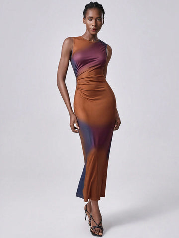 Lumivelle Women Digital Print Elegant Long Sleeve Bodycon Dress