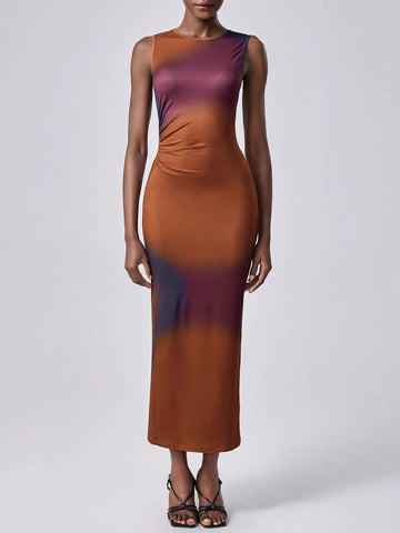 Lumivelle Women Digital Print Elegant Long Sleeve Bodycon Dress