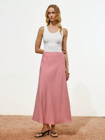 Lumivelle Women's Elegant Plaid Skirt, Spring/Summer