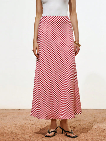 Lumivelle Women's Elegant Plaid Skirt, Spring/Summer
