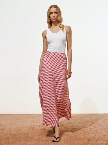 Lumivelle Women's Elegant Plaid Skirt, Spring/Summer