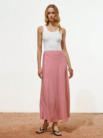 Lumivelle Women's Elegant Plaid Skirt, Spring/Summer
