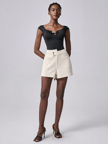 Lumivelle Women's High Waist Wide Leg Lounge Shorts In Soft Chenille Fabric