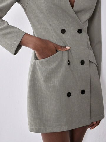 Lumivelle Women's V-Neck Colorblock Plaid Pattern Waist Fit & Flare Long Sleeve Dress