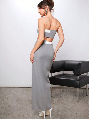 Luxe Contrast Asymmetric Top & Skirt Set