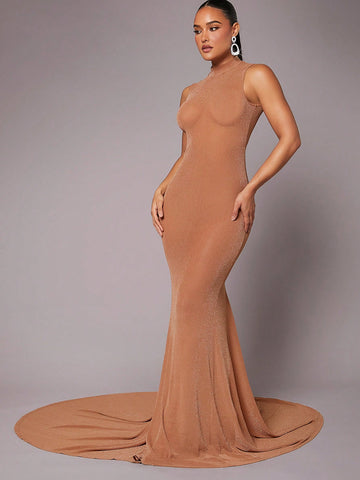 BAE Mock Neck Mermaid Hem Floor Length Dress