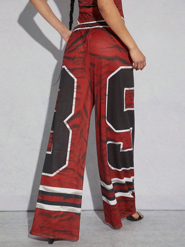 EZwear Sport Graphic Textured Wide Leg Pants