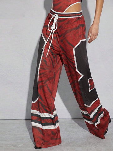 EZwear Sport Graphic Textured Wide Leg Pants