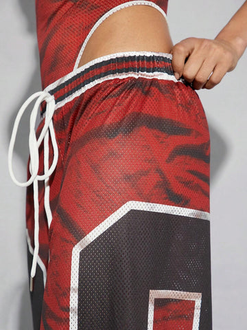 EZwear Sport Graphic Textured Wide Leg Pants
