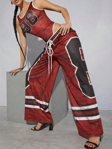 EZwear Sport Graphic Textured Wide Leg Pants