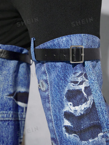 ICON Colorblock Buckle Denim-Effect Pants