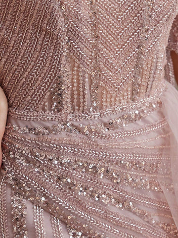 Luxury Hand Beading Dubai Formal Evening Dresses With Long Sleeves For Women Pageant Dress With High Slit Mermaid Style