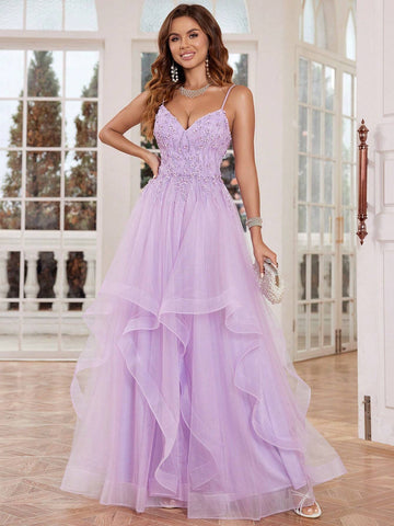 Luxury Pink Lace Prom Dresses Long With Puffy Skirt Ball Gown Hand Beading Formal Evening Gowns