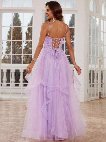 Luxury Pink Lace Prom Dresses Long With Puffy Skirt Ball Gown Hand Beading Formal Evening Gowns
