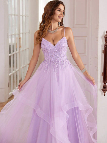 Luxury Pink Lace Prom Dresses Long With Puffy Skirt Ball Gown Hand Beading Formal Evening Gowns