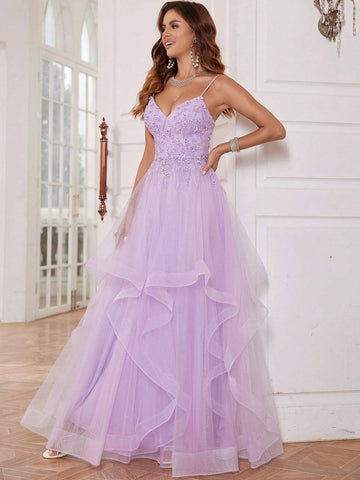 Luxury Pink Lace Prom Dresses Long With Puffy Skirt Ball Gown Hand Beading Formal Evening Gowns