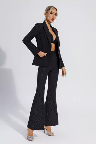 Lylah Black Polka Dots Blazer Set