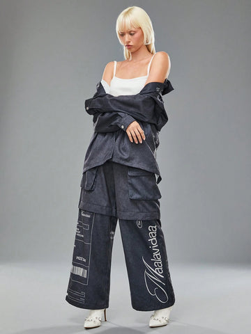 MAALAVIDAA Artist Casual Printed Loose Pocket Long Pants For Women