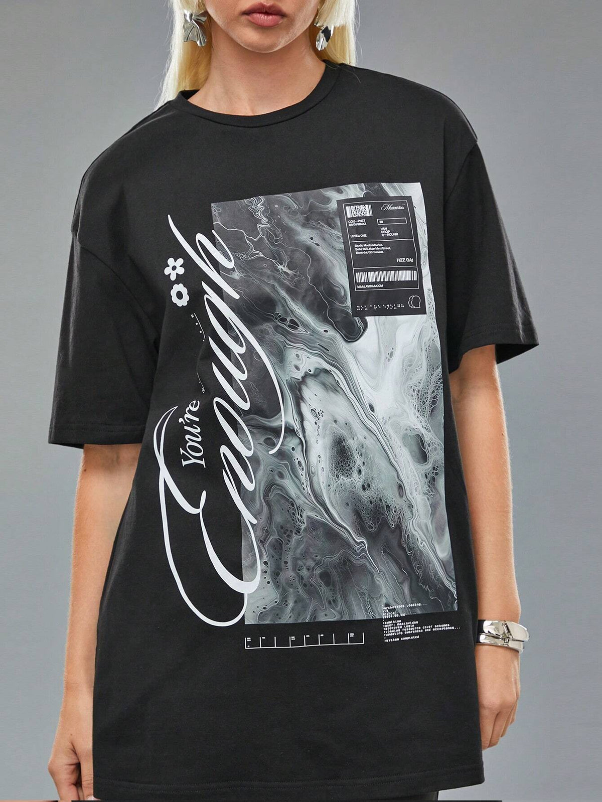 Women's Casual Letter Print Round Neck Dropped Shoulder Loose T-Shirt, Summer Designer