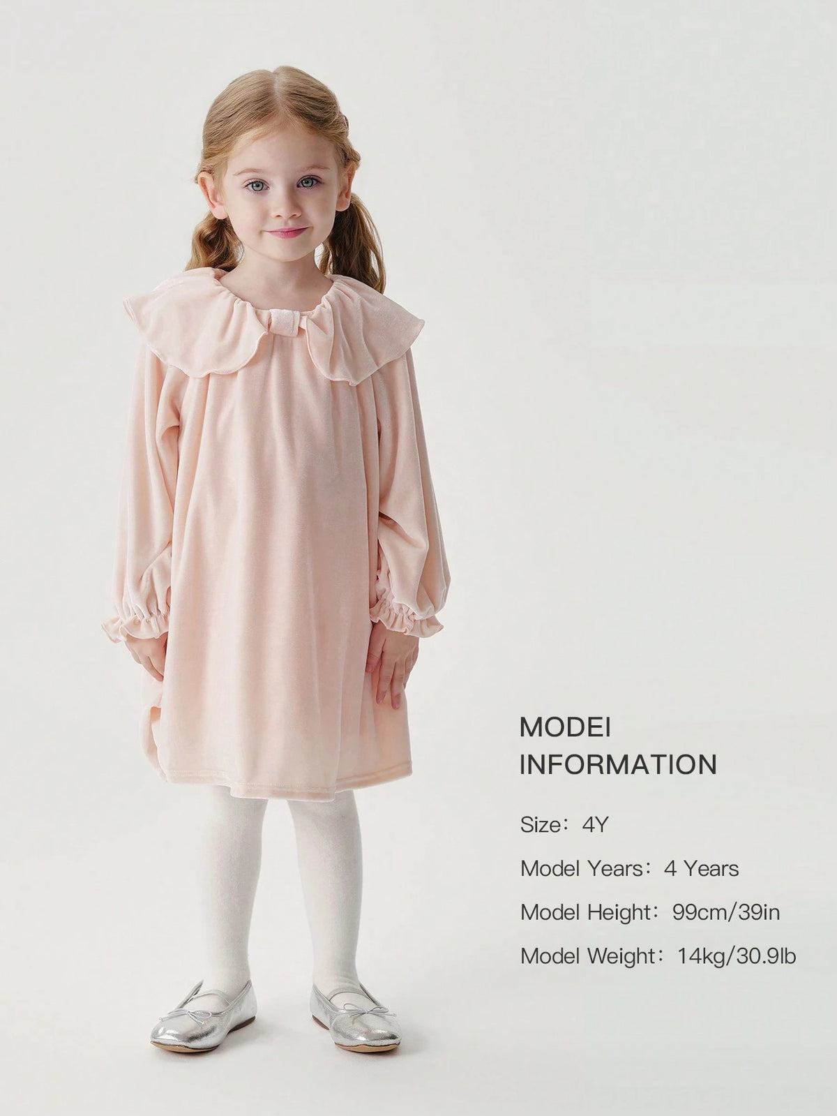 Long Sleeve Velvet Dress Collar And Puff Sleeves, Elegant Style , Autumn