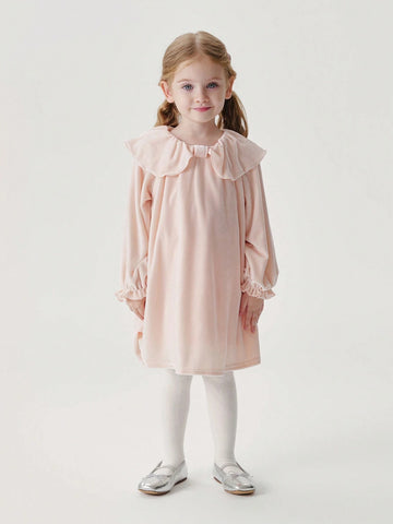 Long Sleeve Velvet Dress Collar And Puff Sleeves, Elegant Style , Autumn