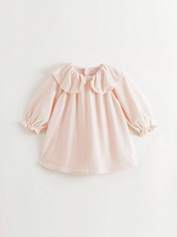 Long Sleeve Velvet Dress Collar And Puff Sleeves, Elegant Style , Autumn