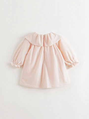 Long Sleeve Velvet Dress Collar And Puff Sleeves, Elegant Style , Autumn