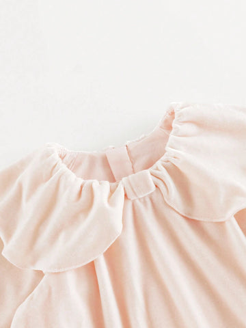 Long Sleeve Velvet Dress Collar And Puff Sleeves, Elegant Style , Autumn