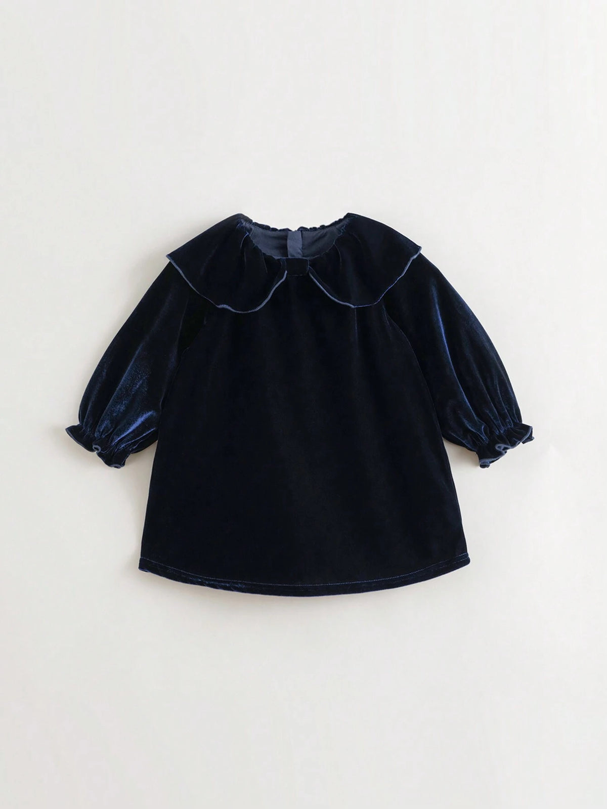 Young Girl Peter Pan Collar Flounce Sleeve Velvet Dress