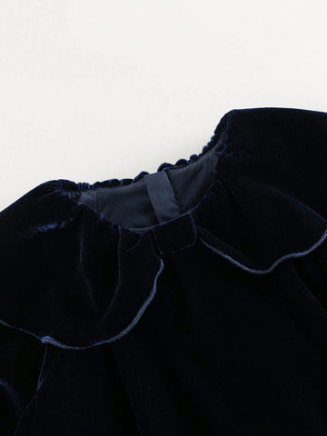 Young Girl Peter Pan Collar Flounce Sleeve Velvet Dress