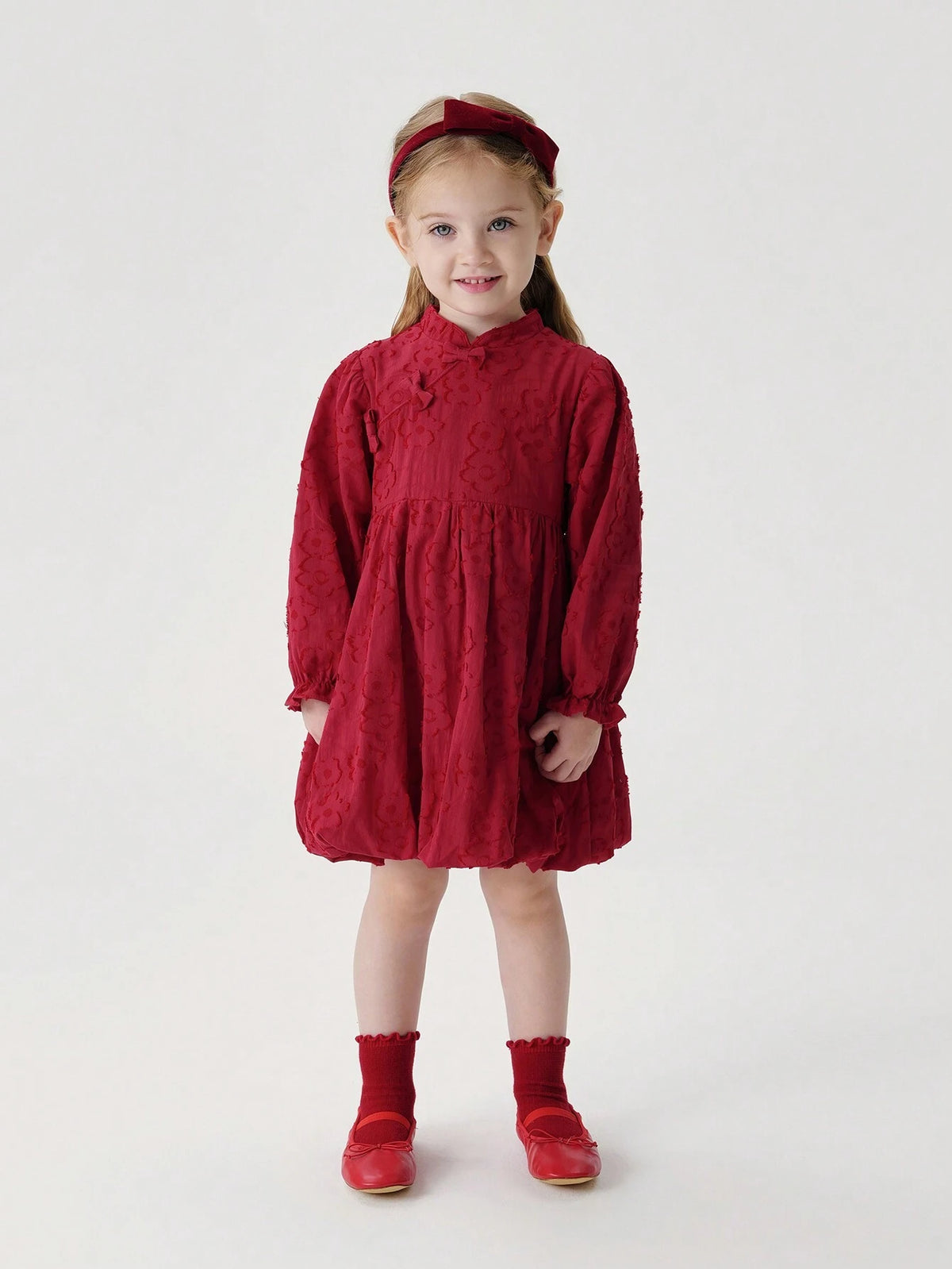 Young Girls Baby Chinese Style Floral Jacquard Mandarin Collar Cheongsam Qipao Dress, Red, Autumn/Winter