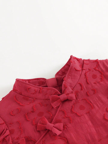 Young Girls Baby Chinese Style Floral Jacquard Mandarin Collar Cheongsam Qipao Dress, Red, Autumn/Winter