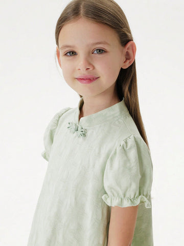 Young Girls Baby Chinese Style Jacquard Mesh Dress, Cheongsam Dress, Hanfu, Summer