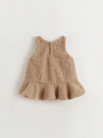Young Girls Baby Cute Cloud Embroidery Ruffle Hem Plush Jumper Dress, Autumn/Winter