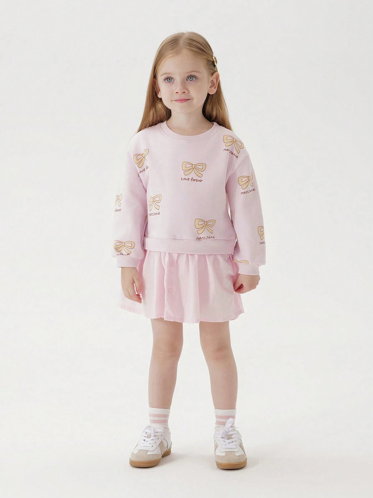 Young Girls Baby Sweet Butterfly Print Patchwork Hem Round Neck Long Sleeve Casual Dress Hoodie Dress, Autumn