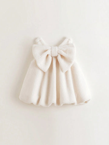 Young Girls Cute Big Bow Floral Sleeveless Fleece Dress, Autumn/Winter