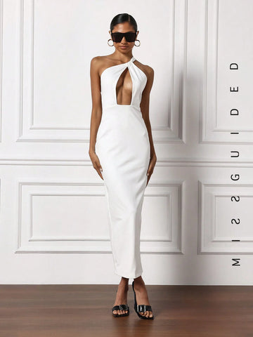 MISSGUIDED Asymmetric Cut Out Slit Back Maxi Dress