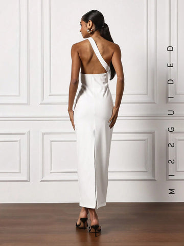 MISSGUIDED Asymmetric Cut Out Slit Back Maxi Dress