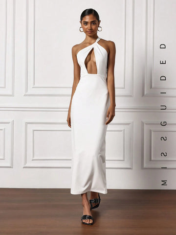 MISSGUIDED Asymmetric Cut Out Slit Back Maxi Dress