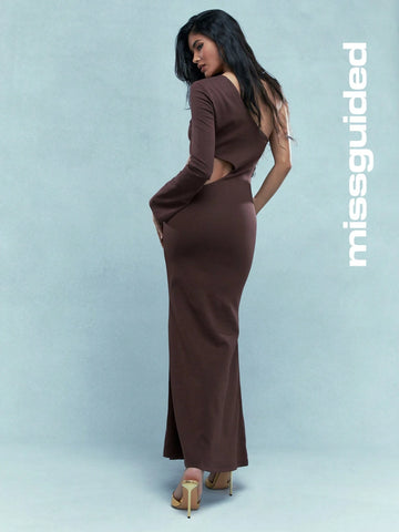 MISSGUIDED Asymmetric One Sleeve Cut Out Maxi Dress