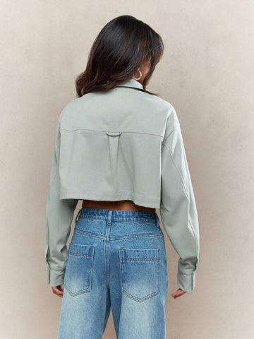 MISSGUIDED Button Through Long Sleeves Crop Jacket Blouse With Pockets