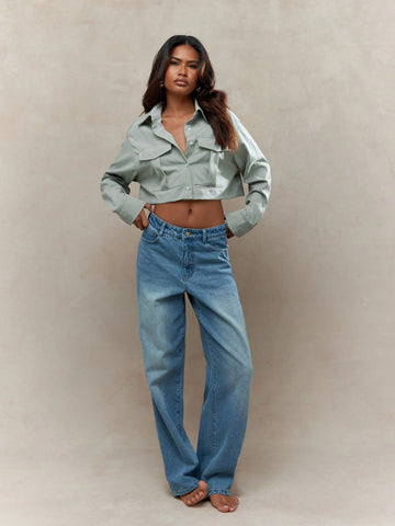 MISSGUIDED Button Through Long Sleeves Crop Jacket Blouse With Pockets