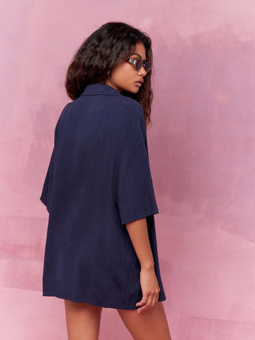 MISSGUIDED Button Through Short Drop Sleeves Oversized Shirt Blouse