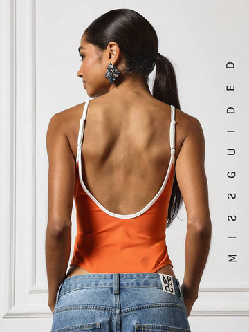 MISSGUIDED Contrast Binding Front Print Bodysuit